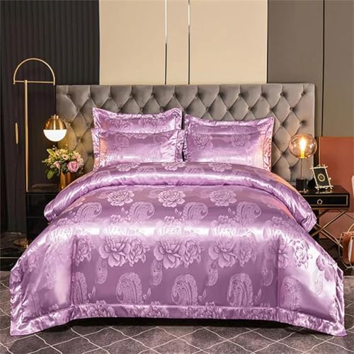 Alloaone 4-teiliges Bettwäsche-Set für Queen-King-Size-Betten, Satin, strukturiert, mit Ein-Wort-Stickerei, strukturiertes Gewebe, Spitzendetail Alloaone 4-teiliges Bettwäsche-Set für Queen-King-Size-Betten, Satin, strukturiert, mit Ein-Wort-Stickerei, strukturiertes Gewebe, Spitzendetail von Alloaone