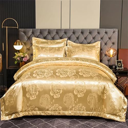 Alloaone 4-teiliges Bettwäsche-Set für Queen-King-Size-Betten, Satin, strukturiert, mit Ein-Wort-Stickerei, strukturiertes Gewebe, Spitzendetail Alloaone 4-teiliges Bettwäsche-Set für Queen-King-Size-Betten, Satin, strukturiert, mit Ein-Wort-Stickerei, strukturiertes Gewebe, Spitzendetail von Alloaone