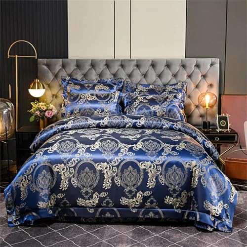 Alloaone 4-teiliges Bettwäsche-Set für Queen-King-Size-Betten, Satin, strukturiert, mit Ein-Wort-Stickerei, strukturiertes Gewebe, Spitzendetail Alloaone 4-teiliges Bettwäsche-Set für Queen-King-Size-Betten, Satin, strukturiert, mit Ein-Wort-Stickerei, strukturiertes Gewebe, Spitzendetail von Alloaone