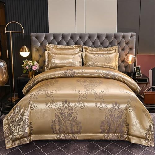 Alloaone 4-teiliges Bettwäsche-Set für Queen-King-Size-Betten, Satin, strukturiert, mit Ein-Wort-Stickerei, strukturiertes Gewebe, Spitzendetail Alloaone 4-teiliges Bettwäsche-Set für Queen-King-Size-Betten, Satin, strukturiert, mit Ein-Wort-Stickerei, strukturiertes Gewebe, Spitzendetail von Alloaone