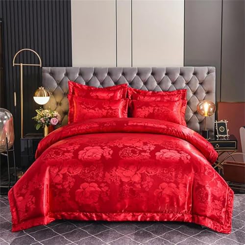 Alloaone 4-teiliges Bettwäsche-Set für Queen-King-Size-Betten, Satin, strukturiert, mit Ein-Wort-Stickerei, strukturiertes Gewebe, Spitzendetail Alloaone 4-teiliges Bettwäsche-Set für Queen-King-Size-Betten, Satin, strukturiert, mit Ein-Wort-Stickerei, strukturiertes Gewebe, Spitzendetail von Alloaone