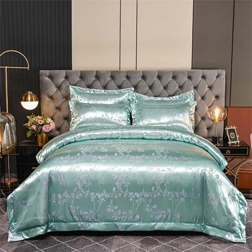 Alloaone 4-teiliges Bettwäsche-Set für Queen-Size, King-Size, Satin, strukturiert, mit Ein-Wort-Stickerei, strukturiertes Gewebe, Spitzendetail Alloaone 4-teiliges Bettwäsche-Set für Queen-Size, King-Size, Satin, strukturiert, mit Ein-Wort-Stickerei, strukturiertes Gewebe, Spitzendetail von Alloaone