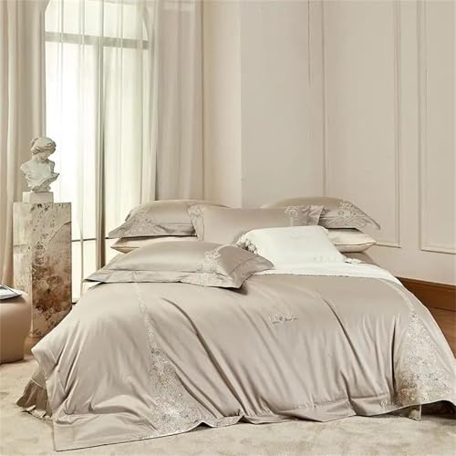 Alloaone 4-teiliges Bettwäsche-Set für Queen-Size-Bett, weiche Baumwolle, mit schicker Stickerei, Fadenzahl 1000, Köpergewebe, Bettbezug und Spannbetttuch Alloaone 4-teiliges Bettwäsche-Set für Queen-Size-Bett, weiche Baumwolle, mit schicker Stickerei, Fadenzahl 1000, Köpergewebe, Bettbezug und Spannbetttuch von Alloaone