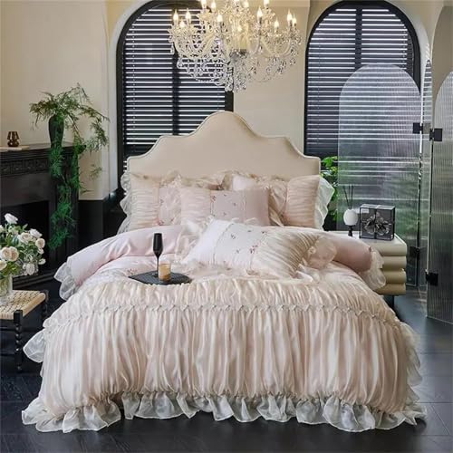 Alloaone 4-teiliges Luxus-Bettwäsche-Set für Queen-King-Size-Betten, süßes Prinzessinnen-Stil, langstapelig, Baumwolle, plissiert, Rüschen, Fadenzahl 1000, Köperbindung Alloaone 4-teiliges Luxus-Bettwäsche-Set für Queen-King-Size-Betten, süßes Prinzessinnen-Stil, langstapelig, Baumwolle, plissiert, Rüschen, Fadenzahl 1000, Köperbindung von Alloaone