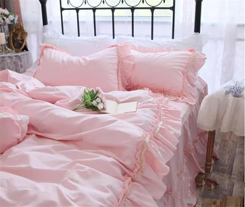 Alloaone Bettwäsche-Set für Doppelbett, Queen-Size, King-Size-Größe, rosa Prinzessinnen-Spitzen-Design, mit großen Rüschen, handgefertigt, fester Baumwollstoff, 4-teiliges Bettwäsche-Set Alloaone Bettwäsche-Set für Doppelbett, Queen-Size, King-Size-Größe, rosa Prinzessinnen-Spitzen-Design, mit großen Rüschen, handgefertigt, fester Baumwollstoff, 4-teiliges Bettwäsche-Set von Alloaone