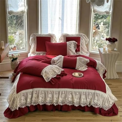 Alloaone Bettwäsche-Set für Doppelbett, Queen-Size-Bett, Fadenzahl 1200, Baumwolle, Prinzessinnen-Hochzeitsstil, 4-teilig, rosa Alloaone Bettwäsche-Set für Doppelbett, Queen-Size-Bett, Fadenzahl 1200, Baumwolle, Prinzessinnen-Hochzeitsstil, 4-teilig, rosa von Alloaone