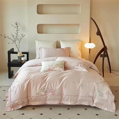 Alloaone Bettwäsche-Set für Queen-Size-Bett, 4-teilig, schick, orientalische Lotusblüte, Stickerei, mit 600 Tc Premium-Langstapel-Baumwoll-Bettbezug Alloaone Bettwäsche-Set für Queen-Size-Bett, 4-teilig, schick, orientalische Lotusblüte, Stickerei, mit 600 Tc Premium-Langstapel-Baumwoll-Bettbezug von Alloaone
