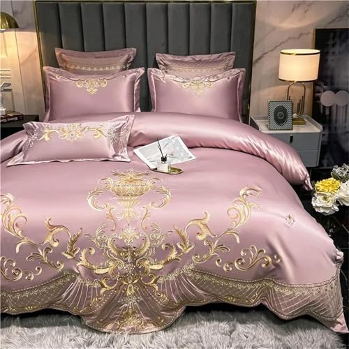 Alloaone Bettwäsche-Set für Queen-Size-Bett, Baumwolle, goldene Stickerei, Heimtextilien, weich, 4-teiliges Bettwäsche-Set mit schickem Leinen Alloaone Bettwäsche-Set für Queen-Size-Bett, Baumwolle, goldene Stickerei, Heimtextilien, weich, 4-teiliges Bettwäsche-Set mit schickem Leinen von Alloaone