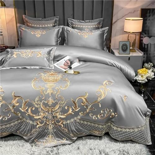 Alloaone Bettwäsche-Set für Queen-Size-Bett, Baumwolle, goldene Stickerei, Heimtextilien, weich, 4-teiliges Bettwäsche-Set mit schickem Leinen Alloaone Bettwäsche-Set für Queen-Size-Bett, Baumwolle, goldene Stickerei, Heimtextilien, weich, 4-teiliges Bettwäsche-Set mit schickem Leinen von Alloaone