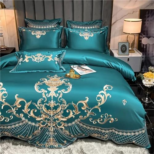 Alloaone Bettwäsche-Set für Queen-Size-Bett, Baumwolle, goldene Stickerei, Heimtextilien, weich, 4-teiliges Bettwäsche-Set mit schickem Leinen Alloaone Bettwäsche-Set für Queen-Size-Bett, Baumwolle, goldene Stickerei, Heimtextilien, weich, 4-teiliges Bettwäsche-Set mit schickem Leinen von Alloaone