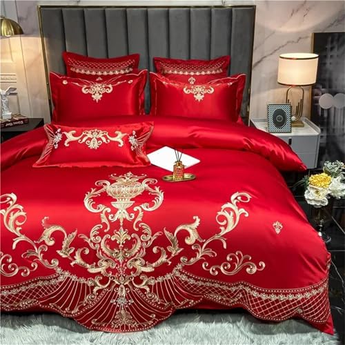 Alloaone Bettwäsche-Set für Queen-Size-Bett, Baumwolle, goldene Stickerei, Heimtextilien, weich, 4-teiliges Bettwäsche-Set mit schickem Leinen Alloaone Bettwäsche-Set für Queen-Size-Bett, Baumwolle, goldene Stickerei, Heimtextilien, weich, 4-teiliges Bettwäsche-Set mit schickem Leinen von Alloaone