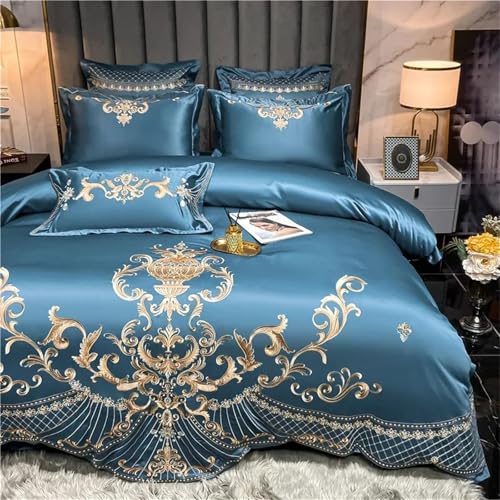 Alloaone Bettwäsche-Set für Queen-Size-Bett, Baumwolle, goldene Stickerei, Heimtextilien, weich, 4-teiliges Bettwäsche-Set mit schickem Leinen Alloaone Bettwäsche-Set für Queen-Size-Bett, Baumwolle, goldene Stickerei, Heimtextilien, weich, 4-teiliges Bettwäsche-Set mit schickem Leinen von Alloaone