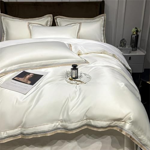 Alloaone Bettwäsche-Set für Queen-Size-Bett, einfarbig, Seiden-Baumwoll-Mischgewebe, luxuriös, 4-teilig, weiche Bettwäsche und Bettwäsche Alloaone Bettwäsche-Set für Queen-Size-Bett, einfarbig, Seiden-Baumwoll-Mischgewebe, luxuriös, 4-teilig, weiche Bettwäsche und Bettwäsche von Alloaone