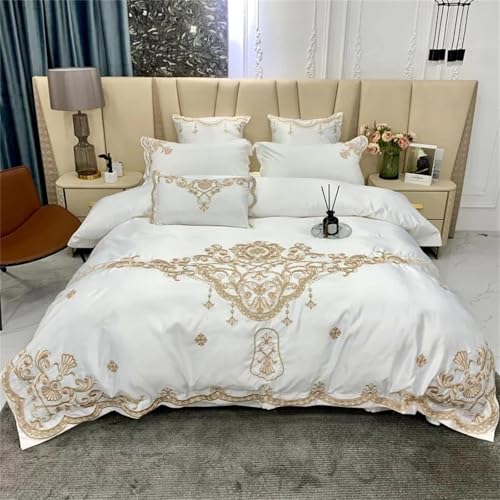 Alloaone Bettwäsche-Set für Queen-Size-Betten und King-Size-Betten, luxuriöse goldene Stickerei, 4-teilig, Fadenzahl 500, Bettlaken und Tagesdecke Alloaone Bettwäsche-Set für Queen-Size-Betten und King-Size-Betten, luxuriöse goldene Stickerei, 4-teilig, Fadenzahl 500, Bettlaken und Tagesdecke von Alloaone