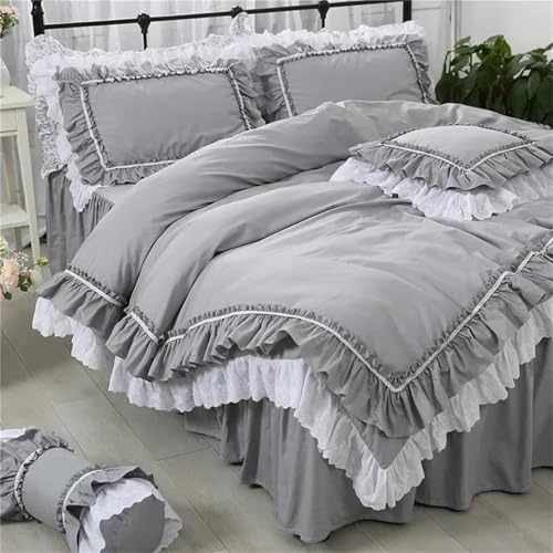Alloaone Luxuriöses Baumwoll-Bettwäsche-Set für Doppelbett, Queen-Size-Bett, europäisch inspiriert, 4-teilig, mit Rüschen, Spitze, Bettbezug, Rock und Bettlaken Alloaone Luxuriöses Baumwoll-Bettwäsche-Set für Doppelbett, Queen-Size-Bett, europäisch inspiriert, 4-teilig, mit Rüschen, Spitze, Bettbezug, Rock und Bettlaken von Alloaone