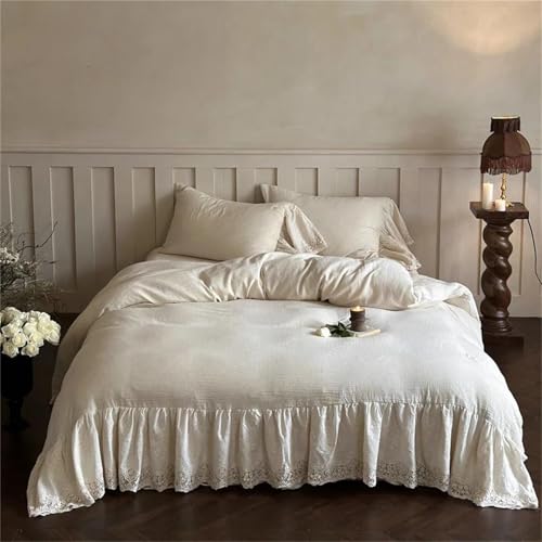 Alloaone Luxuriöses Bettwäsche-Set für Doppelbett, Queen-Size-Bett, Leinen-Baumwoll-Mischgewebe, 4-teilig, mit großen Spitzen-Rüschen, Vintage-inspiriert, strukturierter Bettbezug und Bettlaken-Set Alloaone Luxuriöses Bettwäsche-Set für Doppelbett, Queen-Size-Bett, Leinen-Baumwoll-Mischgewebe, 4-teilig, mit großen Spitzen-Rüschen, Vintage-inspiriert, strukturierter Bettbezug und Bettlaken-Set von Alloaone