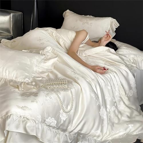 Alloaone Queen-Size-Bettwäsche-Set aus Tencel-Baumwolle mit Pflanzenblumenmustern, strukturiertes Lotusblatt-Spitze, 4-teiliges Bettbezug-Set mit coolem Stoff Alloaone Queen-Size-Bettwäsche-Set aus Tencel-Baumwolle mit Pflanzenblumenmustern, strukturiertes Lotusblatt-Spitze, 4-teiliges Bettbezug-Set mit coolem Stoff von Alloaone