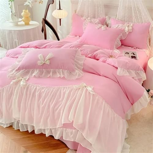 Bettwäsche-Set für Doppelbett, Queen-Size-Bett, 4-teilig, mit Rüschen, gewaschener Mikrofaser, Bettbezug oder Spannbetttuch und Kissenbezügen, Weiß Bettwäsche-Set für Doppelbett, Queen-Size-Bett, 4-teilig, mit Rüschen, gewaschener Mikrofaser, Bettbezug oder Spannbetttuch und Kissenbezügen, Weiß von Alloaone
