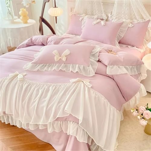 Bettwäsche-Set für Doppelbett, Queen-Size-Bett, 4-teilig, mit Rüschen, gewaschener Mikrofaser, Bettbezug oder Spannbetttuch und Kissenbezügen, Weiß Bettwäsche-Set für Doppelbett, Queen-Size-Bett, 4-teilig, mit Rüschen, gewaschener Mikrofaser, Bettbezug oder Spannbetttuch und Kissenbezügen, Weiß von Alloaone