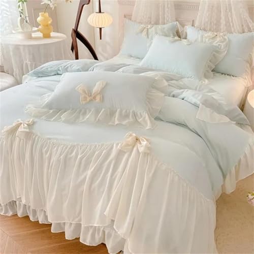 Bettwäsche-Set für Doppelbett, Queen-Size-Bett, 4-teilig, mit Rüschen, gewaschener Mikrofaser, Bettbezug oder Spannbetttuch und Kissenbezügen, Weiß Bettwäsche-Set für Doppelbett, Queen-Size-Bett, 4-teilig, mit Rüschen, gewaschener Mikrofaser, Bettbezug oder Spannbetttuch und Kissenbezügen, Weiß von Alloaone