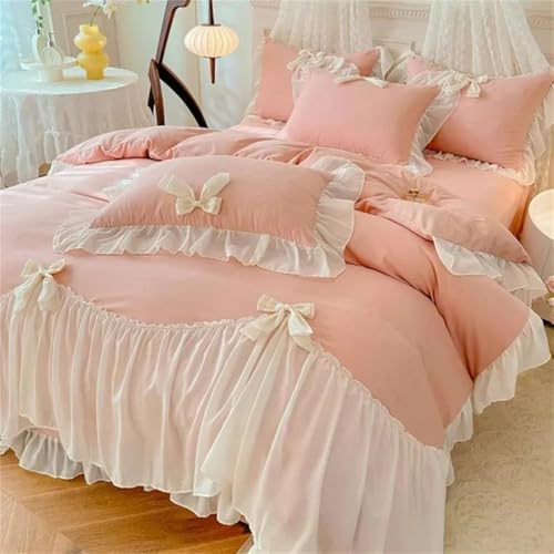 Bettwäsche-Set für Doppelbett, Queen-Size-Bett, Weiß, 4-teilig, mit Rüschen, gewaschener Mikrofaser, Bettbezug oder Spannbetttuch und Kissenbezügen Bettwäsche-Set für Doppelbett, Queen-Size-Bett, Weiß, 4-teilig, mit Rüschen, gewaschener Mikrofaser, Bettbezug oder Spannbetttuch und Kissenbezügen von Alloaone