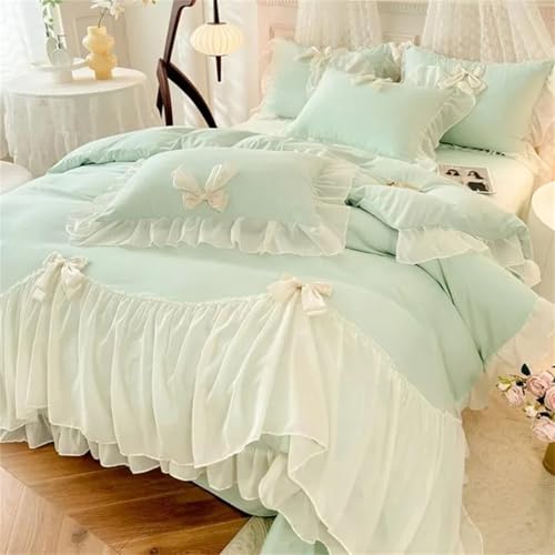 Bettwäsche-Set für Doppelbett, Queen-Size-Bett, Weiß, 4-teilig, mit Rüschen, gewaschener Mikrofaser, Bettbezug oder Spannbetttuch und Kissenbezügen Bettwäsche-Set für Doppelbett, Queen-Size-Bett, Weiß, 4-teilig, mit Rüschen, gewaschener Mikrofaser, Bettbezug oder Spannbetttuch und Kissenbezügen von Alloaone
