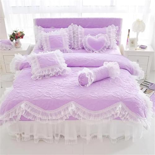Bettwäsche-Set für Doppelbett, Queen-Size-Bett, einfarbig, Baumwolle, dick, gesteppt, mit Spitzenrüschen, Bettrock für Mädchen, rosa Prinzessinnen-Bettwäsche-Set und Kissenbezüge Bettwäsche-Set für Doppelbett, Queen-Size-Bett, einfarbig, Baumwolle, dick, gesteppt, mit Spitzenrüschen, Bettrock für Mädchen, rosa Prinzessinnen-Bettwäsche-Set und Kissenbezüge von Alloaone