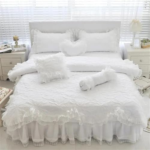 Bettwäsche-Set für Doppelbett, Queen-Size-Bett, einfarbig, Baumwolle, dick, gesteppt, mit Spitzenrüschen, Bettrock für Mädchen, rosa Prinzessinnen-Bettwäsche-Set und Kissenbezüge Bettwäsche-Set für Doppelbett, Queen-Size-Bett, einfarbig, Baumwolle, dick, gesteppt, mit Spitzenrüschen, Bettrock für Mädchen, rosa Prinzessinnen-Bettwäsche-Set und Kissenbezüge von Alloaone