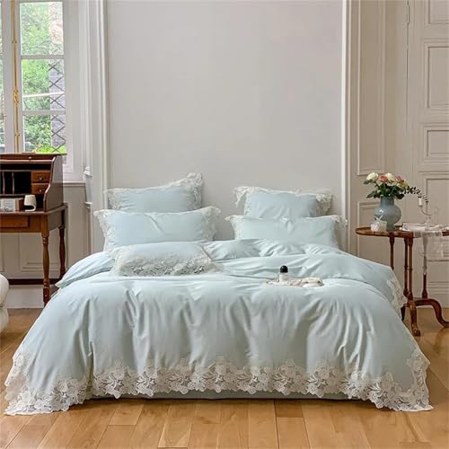 Bettwäsche-Set für Queen-Size-Bett, hellrosa, Spitzenstickerei, Prinzessinnen-Bettwäsche-Set, luxuriöse Baumwolle, einfarbig, 4-teilig, Bettbezug, Bettlaken und Kissenbezüge Bettwäsche-Set für Queen-Size-Bett, hellrosa, Spitzenstickerei, Prinzessinnen-Bettwäsche-Set, luxuriöse Baumwolle, einfarbig, 4-teilig, Bettbezug, Bettlaken und Kissenbezüge von Alloaone