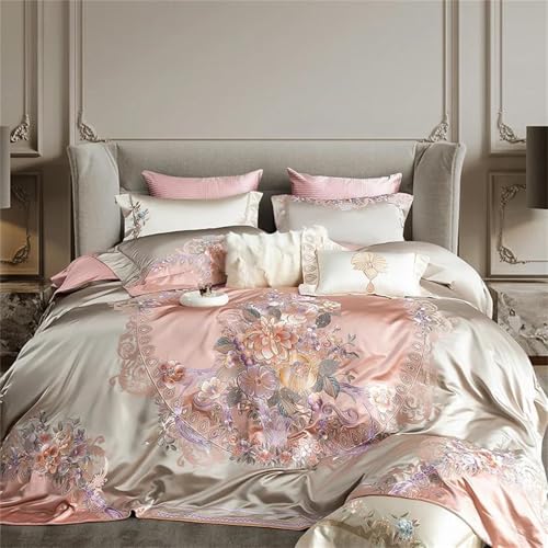 Bettwäsche-Set für Queen-Size-Bett, wunderschöne Blumen-Stickerei, Fadenzahl 1200, Brokat-Baumwolle, 4-teiliges Bettbezug-, Bettlaken- und Kissenbezug-Set Bettwäsche-Set für Queen-Size-Bett, wunderschöne Blumen-Stickerei, Fadenzahl 1200, Brokat-Baumwolle, 4-teiliges Bettbezug-, Bettlaken- und Kissenbezug-Set von Alloaone