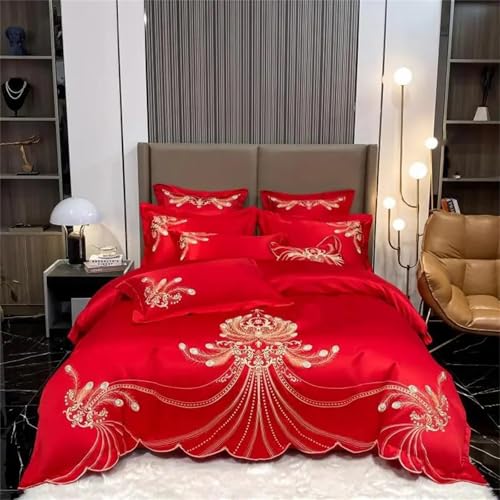 Bettwäsche-Set für Queen-Size-Betten mit goldener Phönix-Feder-Stickerei, luxuriöses blaues Satin-Baumwolle, 4-teiliges Bettbezug-Set, Spannbetttuch und Kissenbezug Bettwäsche-Set für Queen-Size-Betten mit goldener Phönix-Feder-Stickerei, luxuriöses blaues Satin-Baumwolle, 4-teiliges Bettbezug-Set, Spannbetttuch und Kissenbezug von Alloaone