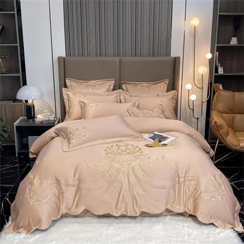 Bettwäsche-Set für Queen-Size-Betten mit goldener Phönix-Feder-Stickerei, luxuriöses blaues Satin-Baumwolle, 4-teiliges Bettbezug-Set, Spannbetttuch und Kissenbezug Bettwäsche-Set für Queen-Size-Betten mit goldener Phönix-Feder-Stickerei, luxuriöses blaues Satin-Baumwolle, 4-teiliges Bettbezug-Set, Spannbetttuch und Kissenbezug von Alloaone