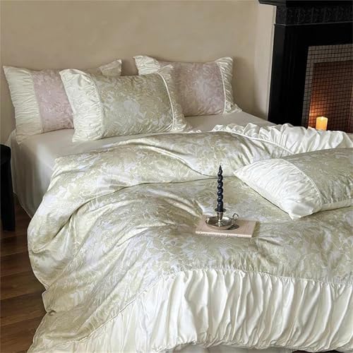 Hochwertiges Satin-Bettwäsche-Set für Doppelbetten in voller Größe, bedruckt, luxuriös, 4-teiliges Bettbezug-Set mit Laken und plissiertem Spitzenbezug Hochwertiges Satin-Bettwäsche-Set für Doppelbetten in voller Größe, bedruckt, luxuriös, 4-teiliges Bettbezug-Set mit Laken und plissiertem Spitzenbezug von Alloaone