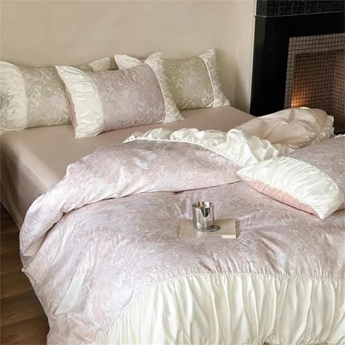 Hochwertiges Satin-Bettwäsche-Set für Doppelbetten in voller Größe, bedruckt, luxuriös, 4-teiliges Bettbezug-Set mit Laken und plissiertem Spitzenbezug Hochwertiges Satin-Bettwäsche-Set für Doppelbetten in voller Größe, bedruckt, luxuriös, 4-teiliges Bettbezug-Set mit Laken und plissiertem Spitzenbezug von Alloaone