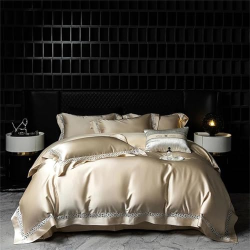 Luxuriöses Bettwäsche-Set aus Brokat-Baumwolle für Queen-Size-Betten mit ausgehöhlter Spitze, 4-teilig, Fadenzahl 400, gesteppter Bettbezug, Leinen-Spannbetttuch und Kissenbezüge Luxuriöses Bettwäsche-Set aus Brokat-Baumwolle für Queen-Size-Betten mit ausgehöhlter Spitze, 4-teilig, Fadenzahl 400, gesteppter Bettbezug, Leinen-Spannbetttuch und Kissenbezüge von Alloaone