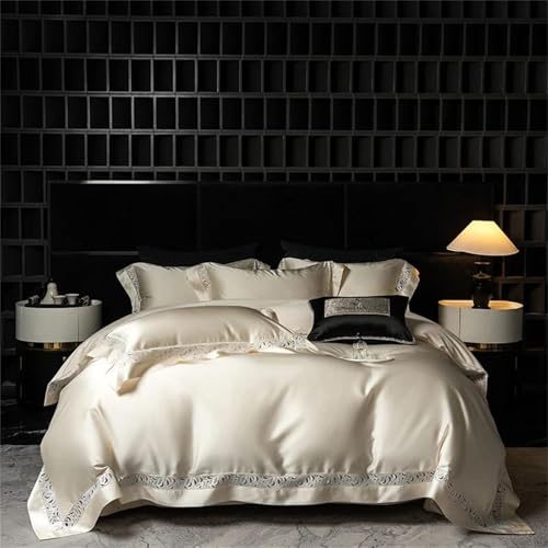 Luxuriöses Bettwäsche-Set aus Brokat-Baumwolle für Queen-Size-Betten mit ausgehöhlter Spitze, 4-teilig, Fadenzahl 400, gesteppter Bettbezug, Leinen-Spannbetttuch und Kissenbezüge Luxuriöses Bettwäsche-Set aus Brokat-Baumwolle für Queen-Size-Betten mit ausgehöhlter Spitze, 4-teilig, Fadenzahl 400, gesteppter Bettbezug, Leinen-Spannbetttuch und Kissenbezüge von Alloaone