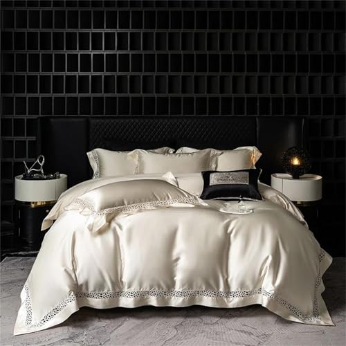 Luxuriöses Bettwäsche-Set aus Brokat-Baumwolle für Queen-Size-Betten mit ausgehöhlter Spitze, 4-teilig, Fadenzahl 400, gesteppter Bettbezug, Leinen-Spannbetttuch und Kissenbezüge Luxuriöses Bettwäsche-Set aus Brokat-Baumwolle für Queen-Size-Betten mit ausgehöhlter Spitze, 4-teilig, Fadenzahl 400, gesteppter Bettbezug, Leinen-Spannbetttuch und Kissenbezüge von Alloaone