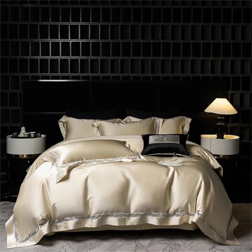 Luxuriöses Bettwäsche-Set aus Brokat-Baumwolle für Queen-Size-Betten mit ausgehöhlter Spitze, 4-teilig, Fadenzahl 400, gesteppter Bettbezug, Leinen-Spannbetttuch und Kissenbezüge Luxuriöses Bettwäsche-Set aus Brokat-Baumwolle für Queen-Size-Betten mit ausgehöhlter Spitze, 4-teilig, Fadenzahl 400, gesteppter Bettbezug, Leinen-Spannbetttuch und Kissenbezüge von Alloaone
