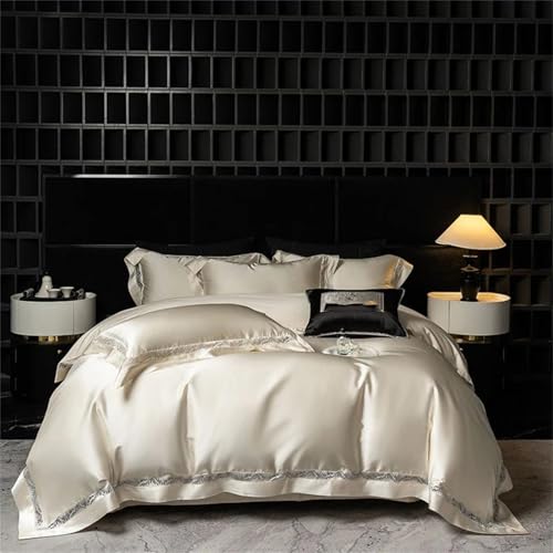 Luxuriöses Bettwäsche-Set aus Brokat-Baumwolle für Queen-Size-Betten mit ausgehöhlter Spitze, 4-teilig, Fadenzahl 400, gesteppter Bettbezug, Leinen-Spannbetttuch und Kissenbezüge Luxuriöses Bettwäsche-Set aus Brokat-Baumwolle für Queen-Size-Betten mit ausgehöhlter Spitze, 4-teilig, Fadenzahl 400, gesteppter Bettbezug, Leinen-Spannbetttuch und Kissenbezüge von Alloaone
