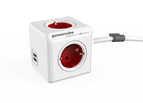 allocacoc PowerCube Extended USB inkl. 1,5 m Kabel rot Type F von Allocacoc