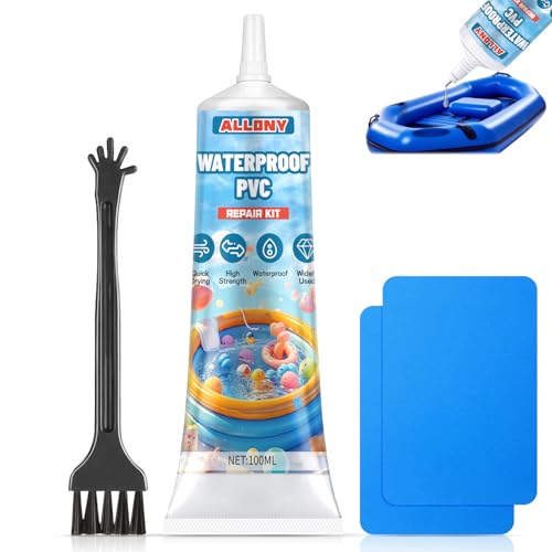 Allony 100ml Pool Reparaturset, PVC Kleber, Poolfolie Reparaturset, PVC Reparaturset für Aufblasbare Kajaks, Schwimmringe, Reparatur von Rohren, Gummi und anderen Materialien von Allony