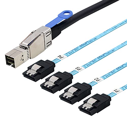 Allowish Mini SAS HD SFF-8644 with IC to 4 Ports SATA 7P Straight Server Hard Drive Cable (2m,Black) von Allowish