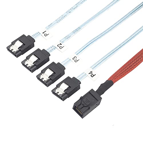Allowish Mini SAS HD SFF-8643 to 4 Ports SATA Server High Speed Connection Cable (0.5m,Red) von Allowish