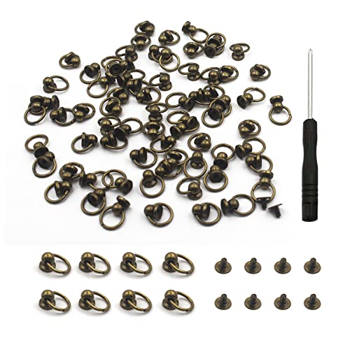 Alloygold 50 Sets Schraubverschluss-Nieten, Bronze, runder Kopf mit Zugring, 8 mm Lederhandwerk, Dekorationsnieten mit Mini-Schraubendreher, für DIY-Zubehör, Handyhülle, Schuhdekoration, Tasche von Alloygold