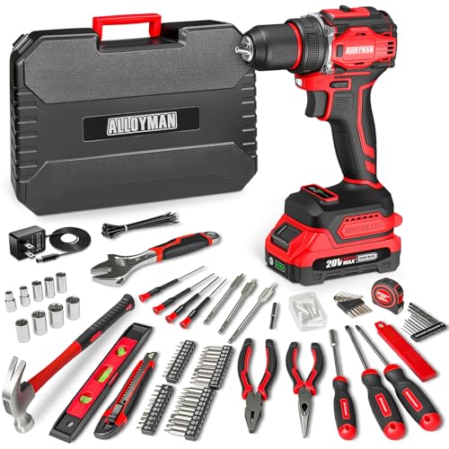 Alloyman 20V MAX Akku Bohrschrauber Set, Werkzeugkoffer mit Akkuschrauber, bürstenloser Motor, 1800 U/min, max 60 Nm Drehmoment, für tägliche Projekte und Reparaturen von Alloyman