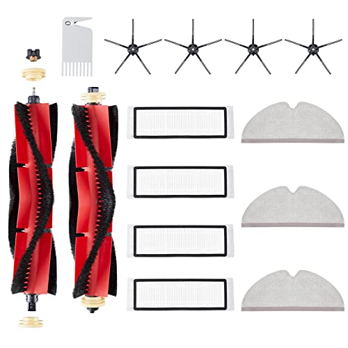 14 Stück Zubehörset für Xiaomi Roborock S5 Max S6 Pure S6 MaxV S50 Staubsauger Ersatzteile Enthält 2 Hauptbürste 4 HEPA-Filter 4 Seitenbürsten 3 Wischtücher 1 Werkzeug (Schwarz) von Alloytool