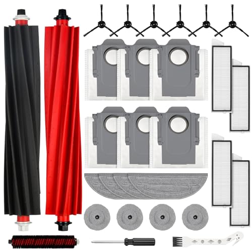 29 Stück Zubehör für Roborock S8 MaxV Ultra Saugroboter, 2 Hauptbürste 6 Staubbeutel 4 Wischtücher 4 Seitenwischer 4 Filter 6 Seitenbürsten 1 Selbstreinigendebürste1 Reinigungsbürste 1 Schraubendreher von Alloytool