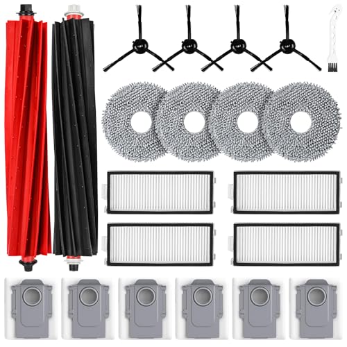 21 Stück Zubehör für Roborock Qrevo Master/Qrevo Slim Saugroboter, 2 Gummi Hauptbürste 6 Staubbeutel 4 HEPA Filter 4 Wischtücher 4 Seitenbürsten 1 Reinigungsbürste von Alloytool