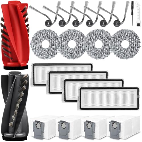 22 Stück Zubehör für Roborock Qrevo Curv/Qrevo Curv S5X / Qrevo Edge/Qrevo S5V Saugroboter, 2 Hauptbürste 4 Staubbeutel 4 Wischtücher 4 Filter 6 Seitenbürsten 1 Reinigungsbürste 1 Schraubendreher von Alloytool