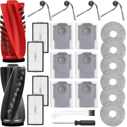24 Stück Zubehör für Roborock Saros 10R / Qrevo CurvX Saugroboter, 2 Hauptbürste, 6 Staubbeutel, 6 Wischpads, 4 HEPA Filter, 4 Seitenbürsten, 1 Reinigungsbürste, 1 Schraubendreher von Alloytool